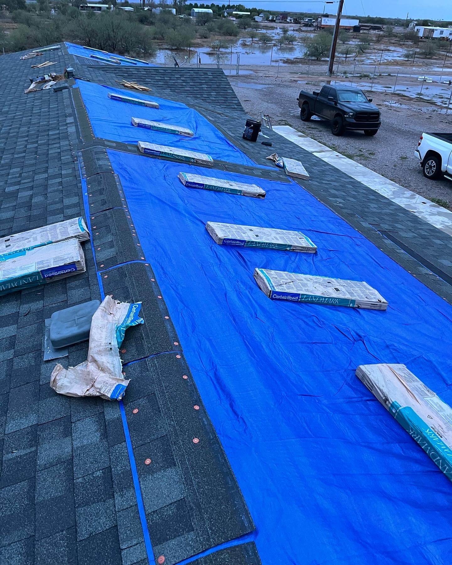 Before image of the second roof prior to the completed Independence Roofing work.